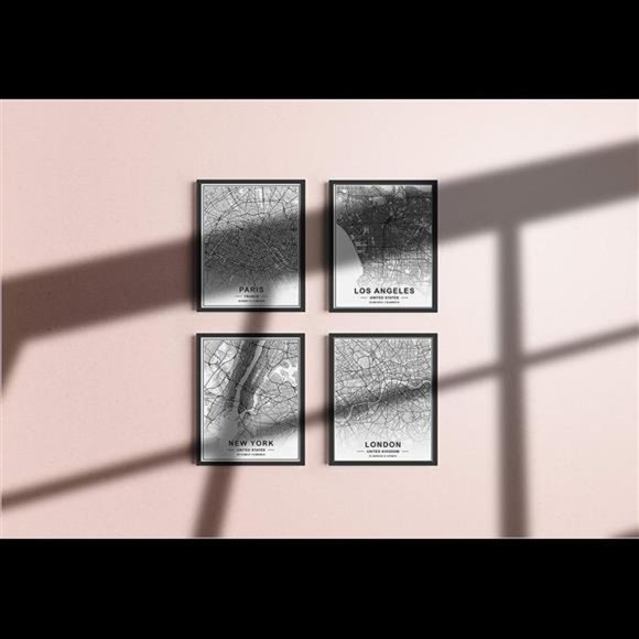 Black White City Wall Art Paris New York City London Los Angeles Set of 4 Prints - Picture 4 of 5
